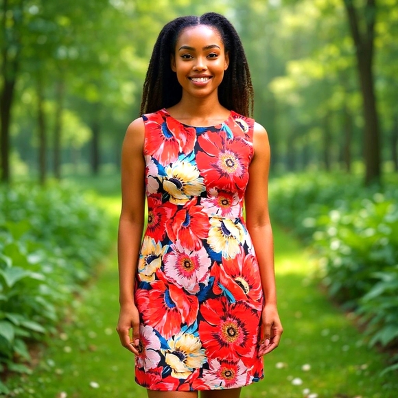 T Tahari Dresses & Skirts - T Tahari Vibrant Red Floral Sheath Dress, Size 10